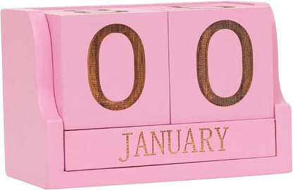 Wooden Desk Calendar,Desk Calendar Blocks for Teachers,Office Perpetual Date Block Small Home Desktop Decor Chic Vintage Month with Number Cubes Display Rustic Decoration (Sakura Pink)