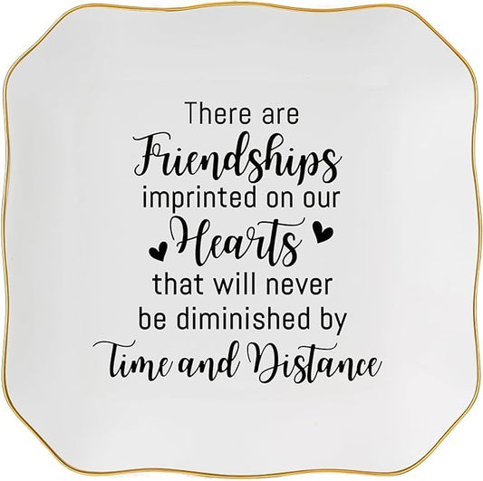 Friendship Gifts for Women Jewelry Dish Ring Trinket Tray - There Are Friendships Imprinted on Our Hearts... Unique Birthday Gift for Best Friends Christmas Valentine's Mother's Day