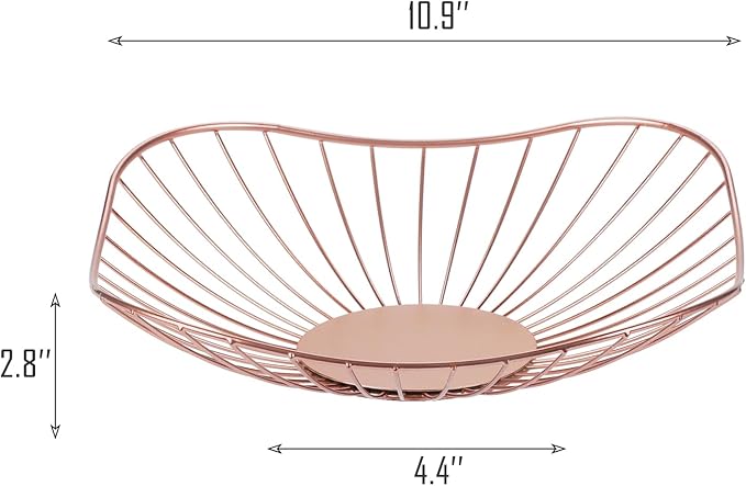IBWell Short Curved-Edge Modern Creative Stylish Single Tier Dish,Metal Iron Wire Fruit Vegetables Bread Decorative Stand Serving Bowls Basket Holder (Square Dish) (Pink)
