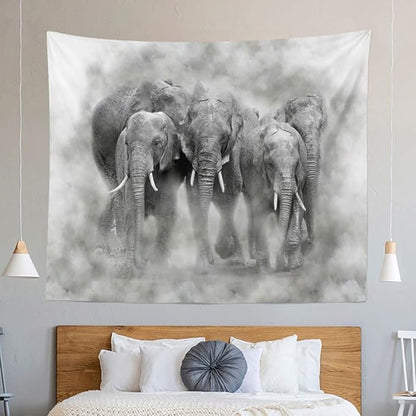 Elephant in Smoke Tapestry Wild Animals African Elephant Decor Wall Hangings Tapestry Large Tapestry for Bedroom Living Room Dorm College Man Cave(80x60 Inch)