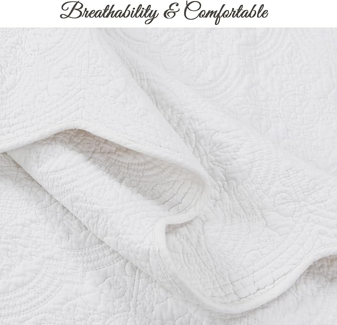 Cozy Line Home Fashions 100% Cotton Victorian Medallion Solid White Matelasse Embossed Bedding Quilt Set, Reversible Lightweight Bedspread, Coverlet for All Season (Blantyre - White, Twin - 2 Piece)