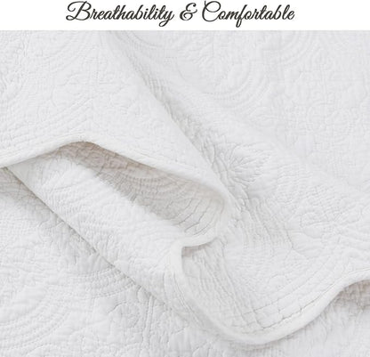 Cozy Line Home Fashions 100% Cotton Victorian Medallion Solid White Matelasse Embossed Bedding Quilt Set, Reversible Lightweight Bedspread, Coverlet for All Season (Blantyre - White, Queen - 3 Piece)