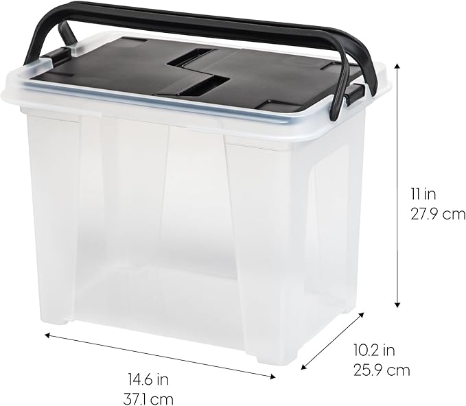 IRIS USA 17L (18 US Qt) File Box File Organizer Plastic File Box w/Winglid for Letter/Legal File, 4 Pack, BPA-Free Plastic Storage Bin Tote Organizer with Handles, Stackable and Nestable, Clear
