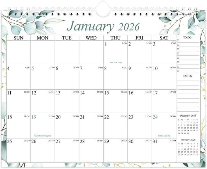 Calendar 2026-12 Months Wall Calendar from January 2026 to December 2026, 2026 Wall Hanging Calendar Planner with Thick Paper, 8.5" x 11", Teal Leaf