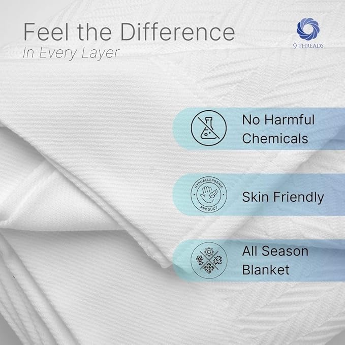 100% Cotton Herringbone Weave Blankets, 90"X90" Queen, Throw Blanket for Bed, All Season Cotton Blanket, Cozy Blanket,Throws & Bed Blanket, Throw Blanket for Couch, Modern Home Decor - White
