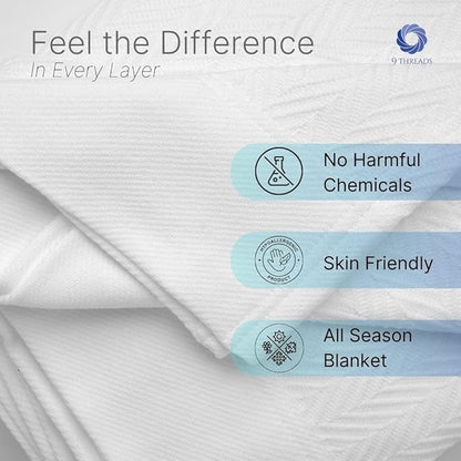 100% Cotton Herringbone Weave Blankets, 90"X90" Queen, Throw Blanket for Bed, All Season Cotton Blanket, Cozy Blanket,Throws & Bed Blanket, Throw Blanket for Couch, Modern Home Decor - White