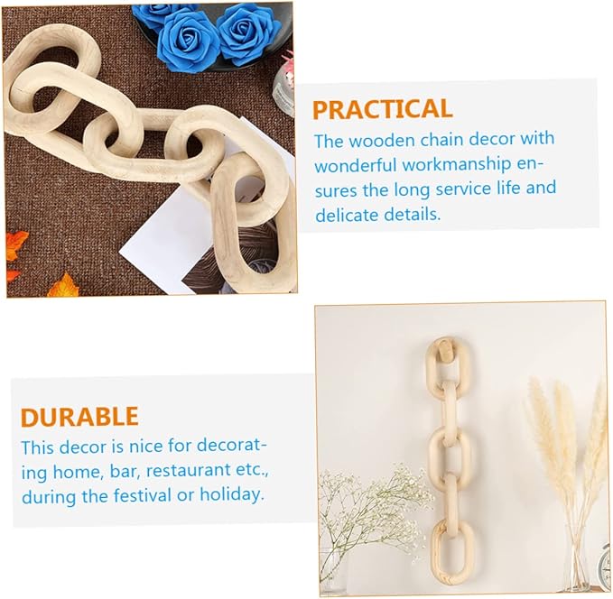 Rustic Link Chain Decor Wood Hanging Ornament for Home Bar and Bedroom for Modern Farmhouse and Bohemian Styles