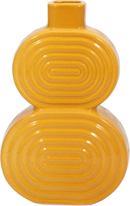 Sagebrook Home Boho Decorative Vase - Geometric Textured Stoneware Ceramic - Modern Accent for Home, Office, Bedroom, Living Room - 10" Gold