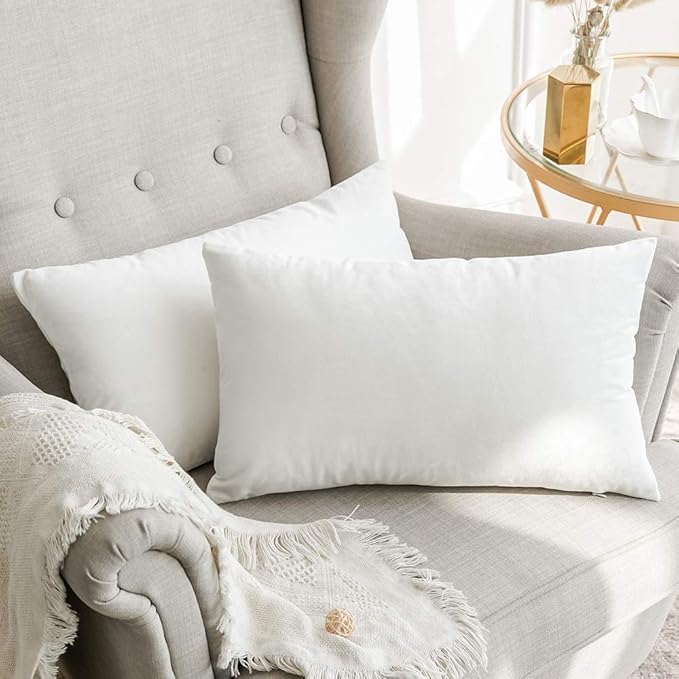 MIULEE Velvet Throw Pillow Covers 12x20 Inch, Pack of 2 - Pure White, Soft Solid Lumbar Decorative Pillow Covers Modern Luxury Home Decor for Spring Couch Sofa Bedroom Livingroom