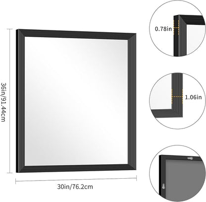 Black Bathroom Mirror 30 x 36 Inch Rectangle Wave Beveled Frame for Wall Bathroom Vanity Mirror for Over Sink, Tempered Glass,for Entryway Hangs, Bathroom Living Room Horizontal or Vertical