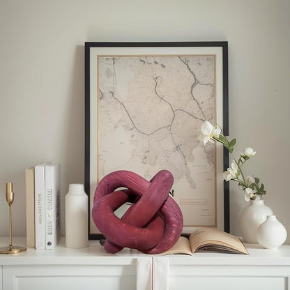 Wood Knot Chain Link Decor - 3 Link Boho Wooden Hand Carved Decorative Wooden Links Knots for Coffee Table Entryway Modern Farmhouse Shelf Decoration (Wine)