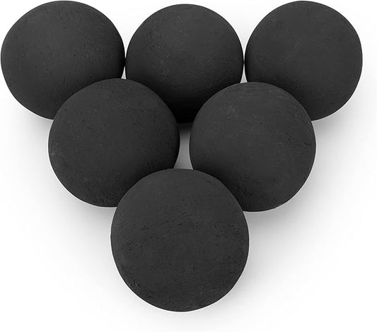 Stanbroil Ceramic Balls - 5” Round Fire Stones for Fire Pit Fire Bowl and Fireplace - Set of 6, Black