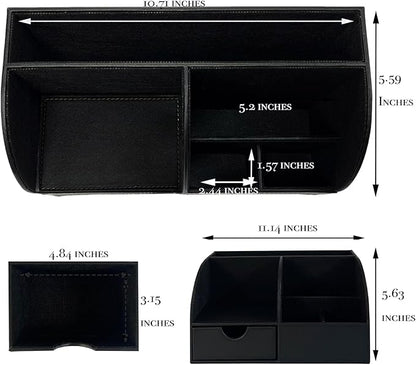UnionBasic Desk Organizer - Multifunctional Leather Desktop Pen Holder Storage Box - Business Card/Pen/Pencil/Mobile Phone/Stationery Holder, Black Revised