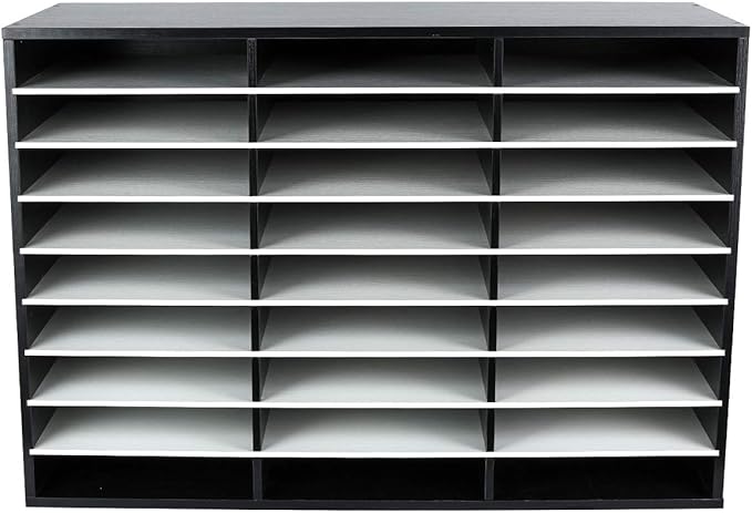 EasyPAG Mail Organizer Countertop, Wood Literature Organizer with Adjustable Shelves, Student Classroom Mailbox for School, Desktop Paper Sorter for Office Home, 27 Compartments, Black/White