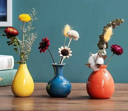 Ceramic Colorful Flower Vases for Home Desk Bookshelf Decoration,Modern Farmhouses Tabletop Small Vase,Set of 3