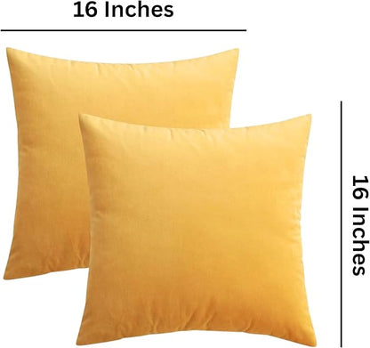 RELY+ Pack of 2 Throw Pillow Covers 16x16 Inch Velvet Soft Cozy Solid Decoration Gifts Pillow Covers Luxury Cushion Case for Sofa Couch Bedroom Living Room (Yellow, 16 x 16)