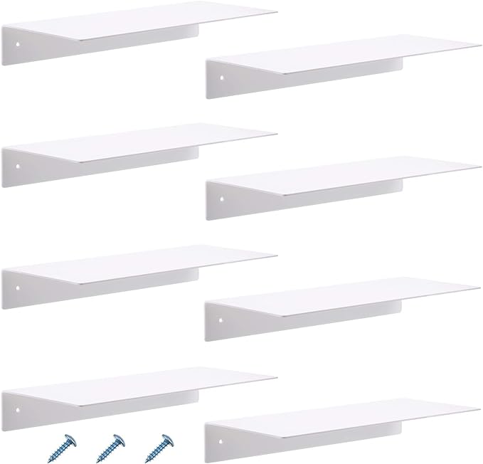 Blulu 8 Pcs Acrylic Floating Shelf, Invisible Wall Mounted Shelf for Book Plants Picture Makeup Record Display in Living Room, Bathroom, Bedroom, Kitchen, Office(14 x 5 x 2 Inches,White)