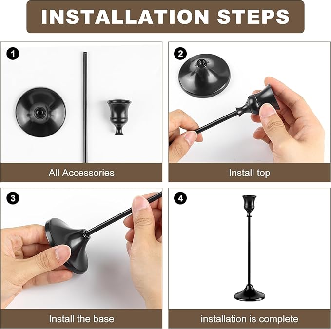 Candlestick Holders, 6PCS Metal Taper Candle Holder, Black Candle Holders for Candlesticks, Candle Holder for Wedding Fireplace Mantel Housewarming Gift (Pack of 2)