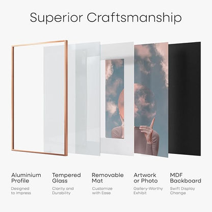Homeforia 10x13 Picture Frame Rose Gold, High End Metal 10x13 Wall Hanging Frame with Mat 8.5x11, 10 x 13 Poster Frames Matted to 8.5 x 11 inch Photo, 10by13 Frames, Tempered Glass, Wall Kit, Set of 1