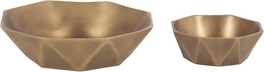Kate and Laurel Octave Decorative Faceted Metal Bowls, Set of 2, Antique Brass, Cast Aluminum Food-Safe Fruit Bowls for Kitchen Counter or Use as a Key Bowl Set for an Entryway Table
