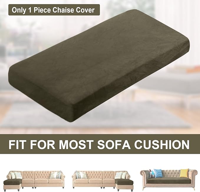NAISI Sectional Couch Cover 1 Piece Velvet Separate Chaise Lounge Cover Soft Stretch Sofa Slipcovers for Left/Right Chaise Sectional Couch(Chaise Lounge,Olive Green)