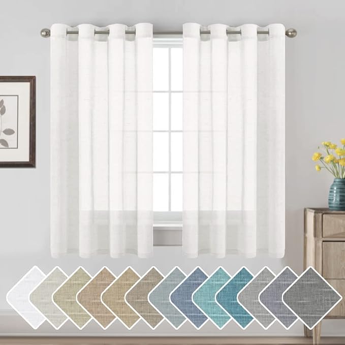 H.VERSAILTEX Linen Curtains Nickel Grommet Natural Linen Semi-Sheer Curtains 2 Panels Privacy Added Premium Soft Rich Material Drapes for Bedroom/Living Room - 52x54 - Inch - White