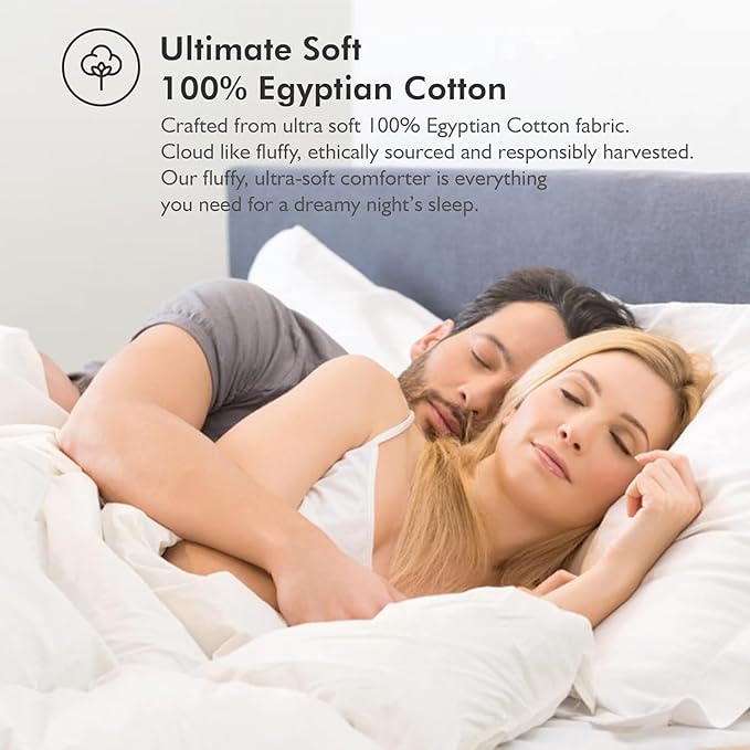Luxurious Oversized Super King 120" x 120" Size Goose Down Fiber Waterfowl Feather Fiber Comforter Duvet, 100% Egyptian Cotton Cover, 90 oz. Fill Weight, Baffle Box Design, White Solid