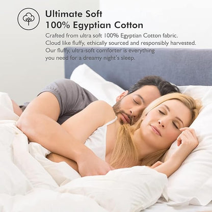 Luxurious Oversized Super King 120" x 120" Size Goose Down Fiber Waterfowl Feather Fiber Comforter Duvet, 100% Egyptian Cotton Cover, 90 oz. Fill Weight, Baffle Box Design, White Solid