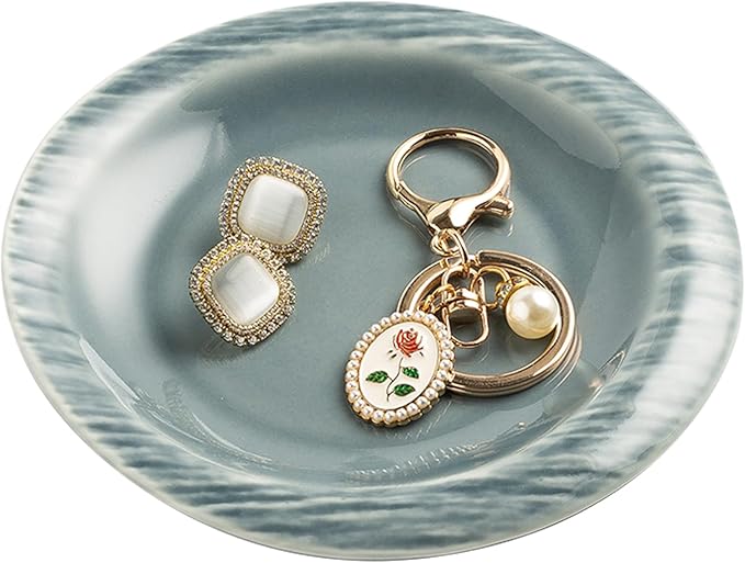 Ring Dish Holder, Jewelry Dishes for Women, Ceramic Trinket Dish Tray, Cute Key Bowl, Decorative Jewelry Plate, Gift for Friends Sister Mom Daughter (grey)