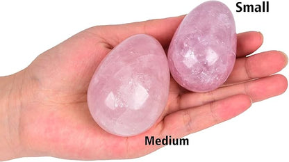 AMOYSTONE Easter Egg Natural Crystal Rose Quartz Gemstone Egg with Base for Home Decoration Stone Small, Height 2-2.3"