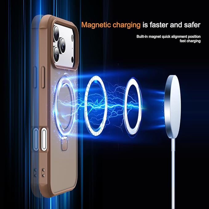 Compatible with iPhone 17 Pro Max Case with Invisible Magnetic O-Ring Stand Military-Grade Translucent Case for iPhone 17 ProMax 6.9" [Compatible with Mag-Safe][Great Grip Feeling],Desert Brown