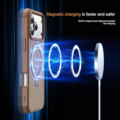 Compatible with iPhone 17 Pro Max Case with Invisible Magnetic O-Ring Stand Military-Grade Translucent Case for iPhone 17 ProMax 6.9" [Compatible with Mag-Safe][Great Grip Feeling],Desert Brown