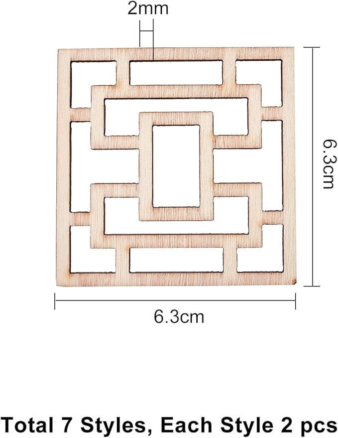 GORGECRAFT 14PCS 7 Sets Wooden Carved Onlay Appliques Carving Decal Corner Craft Unpainted Furniture Home Window Decoration Wood Carving Decal for Dresser Bed Door Cabinet Wardrobe Ceiling 2.5"x2.5"