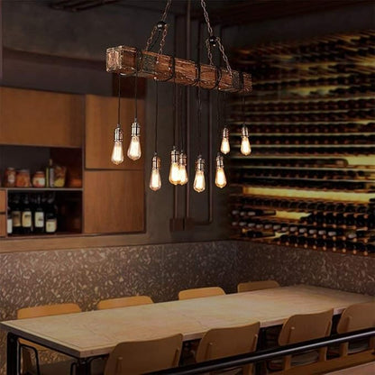10-Lights Rustic Chandelier Wooden Retro Pendant Light Industrial Suspension Light Wood Chandelier -line can be Adjusted Freely