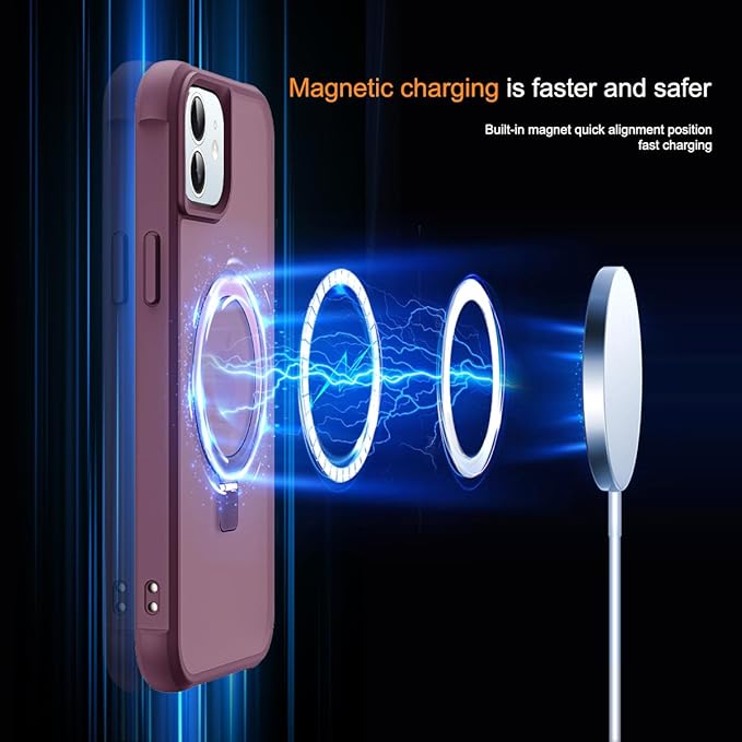 Compatible with iPhone 11 Case with Invisible Magnetic O-Ring Stand Military-Grade Translucent Case for iPhone 11 6.1" [Compatible with Mag-Safe][Great Grip Feeling], Wine Red