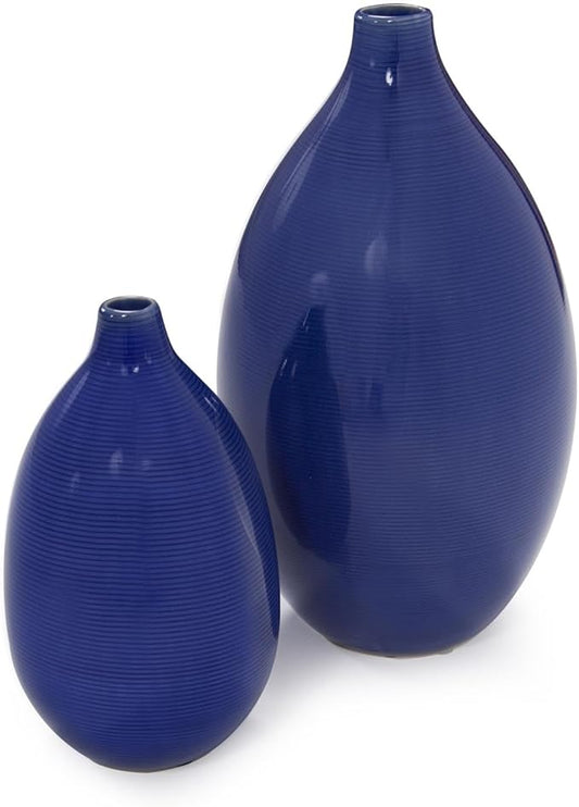 Howard Elliott Cobalt Blue Glazed Ceramic Vase Set of 2 – 7x12" & 5x8"