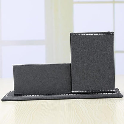 KINGFOM PU Leather Desk Organizer and Accessories, Pencil Holder for Desk with Business Cards Stand, School Office Supplies Collection Caddy Black