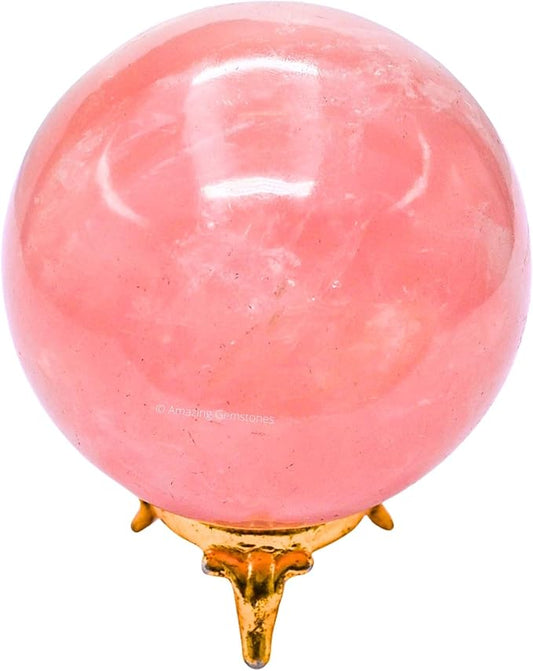 Amazing Gemstone Rose Quartz Crystal Ball with Stand - 3 Inches Large Crystal Sphere Meditation Balls for Witchcraft and Decorative Balls