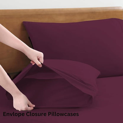 LANE LINEN 100% Organic Cotton Sheets King Size, Machine Washable Fully Elasticized Low Pill Fade Resistant Cotton Sheets, Soft & Comfy Percale Eco Friendly sábanas King - Windsor Wine