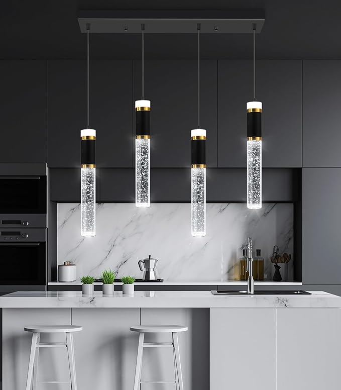 4-Lights Modern Crystal Chandeliers for Kitchen Island LED Dimmable Pendants Lighting Fixture LED Ceiling Light for Dining Room