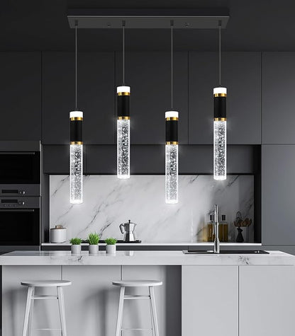 4-Lights Modern Crystal Chandeliers for Kitchen Island LED Dimmable Pendants Lighting Fixture LED Ceiling Light for Dining Room