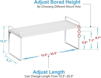 15.5 to 25.5 Inch Kitchen Cabinet Shelf Organizers, Adjustable Kitchen Counter Shelf Organizer, Set of 3 Expandable Countertop Storage Shelves, Stackable Design, 30LBS Heavy Duty, Space Saver