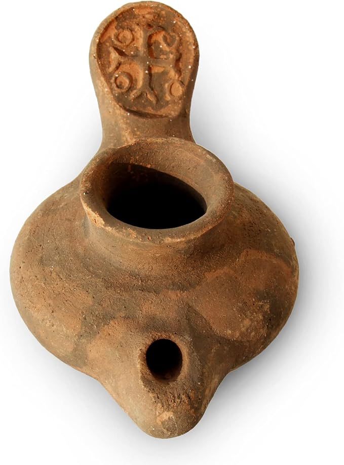 Herodian Cross Oil Lamp Replica – Authentic Biblical Terracotta Lamp from The Time of Jesus – Handmade Holy Land Artifact Gift