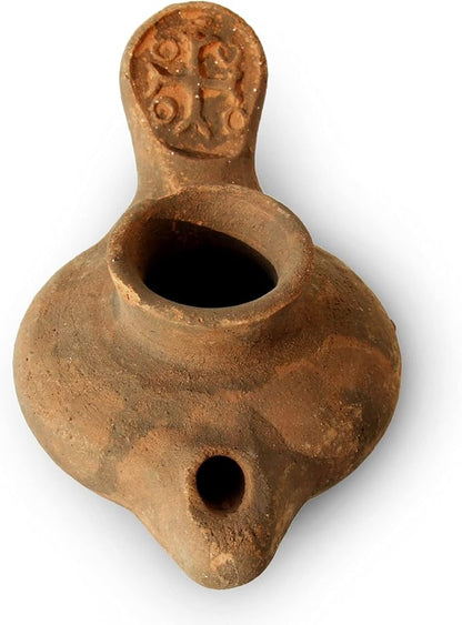 Herodian Cross Oil Lamp Replica – Authentic Biblical Terracotta Lamp from The Time of Jesus – Handmade Holy Land Artifact Gift