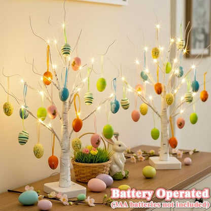 PEIDUO Easter Decorations, 24LT Easter Egg Tree for Home Decor, Lighted Tabletop Tree with 36 Multicolor Painted Eggs, Artificial Tree Decor for Spring Party Bedroom Classrooms (2PK)