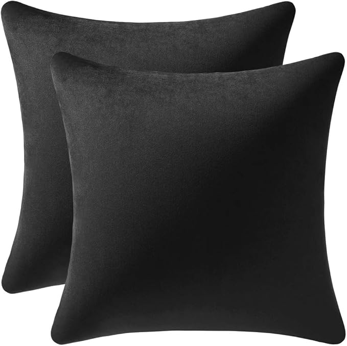 Decorative Pillow Covers 18x18 Black: 2 Pack Cozy Soft Velvet Square Throw Pillow Cases for Farmhouse Home Decor