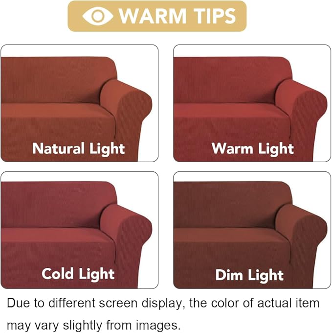H.VERSAILTEX Stretch Sofa Covers for 3 Cushion Couch Covers Sofa Slipcovers for Living Room Feature Thick Checked Jacquard Fabric with Elastic Bottom, Sofa Large - Rust