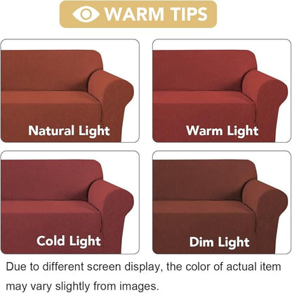 H.VERSAILTEX Stretch Couch Covers for Sofa 1 Piece Slipcovers for Couches and Sofas 3 Seater Couch Cover Feature Thick Checked Jacquard Fabric with Elastic Bottom(Large Sofa 90"-100" Wide, Rust)