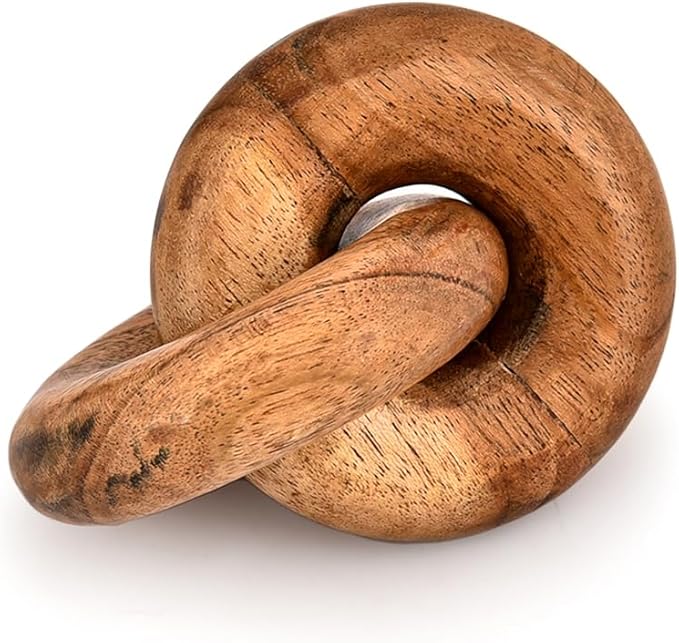 Kimona Statues Acacia Wood Wood Chain Link Décor 2-Link Table Décor, Shelf Décor, Decorative Object for Home, Modern Farmhouse (4" X 3" X 2.25")
