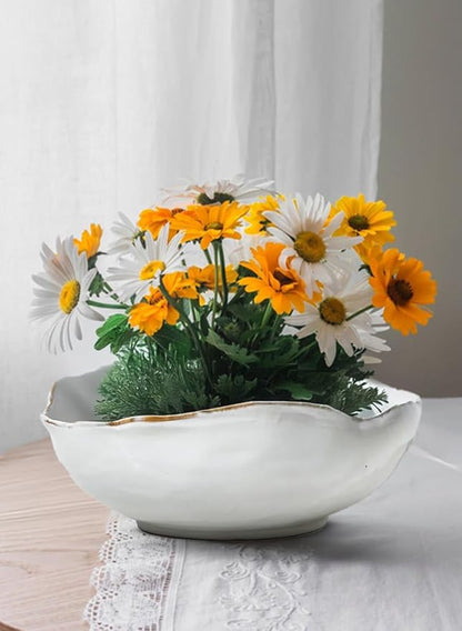 Serene Spaces Living Free-Form Glazed Ceramic Bowl with Sculpted Edge, Decorative Centerpiece for Table Styling, Modern Home Accent for Dining Table Mantel Shelf, 10.5" Diameter & 3.5" Tall